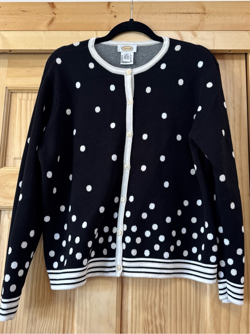 Talbots Cotton Polka Dot Cardigan Womens Sz XL Black White Dot Cotton